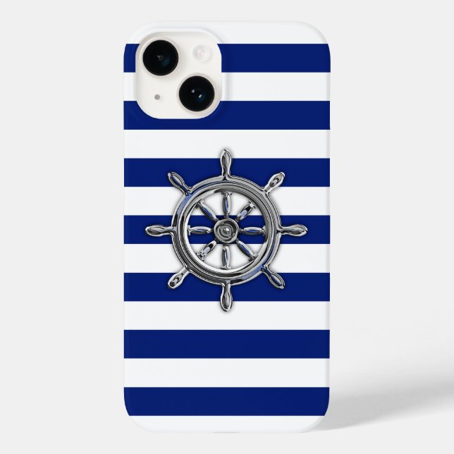 Roda Náutica Chrome Impressa em Listras Navy (Verso)