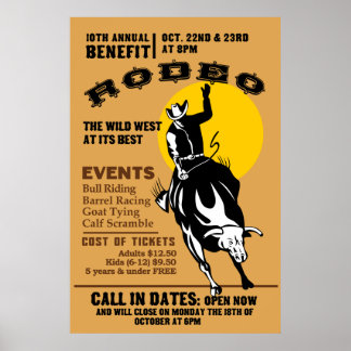 rodeo cowboy cavalgando poster de bronco