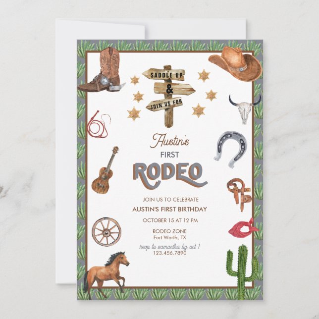 Rodeo Themed | Convites a primeiros aniversarios (Frente)