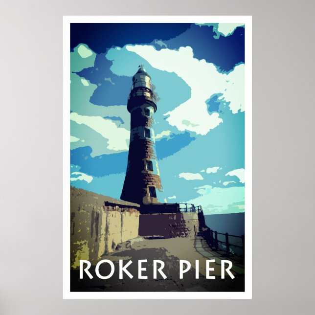 ROKER PIER, SunderLAND Vintage Style Poster (Frente)