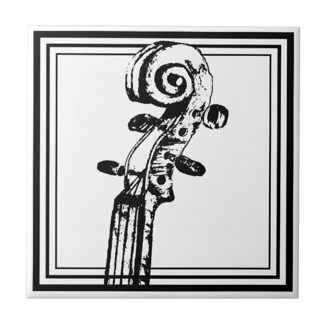 Rolagem de violino preto e branco com contornos pr (Frente)