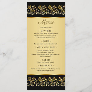 Rolamentos de folhas de ouro no Cartão de Menu de