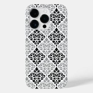 Rolar Damask Grande Padrão Cinza Preta Branco