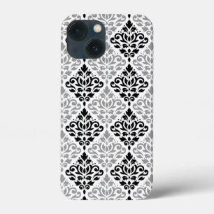 Rolar Damask Grande Padrão Cinza Preta Branco