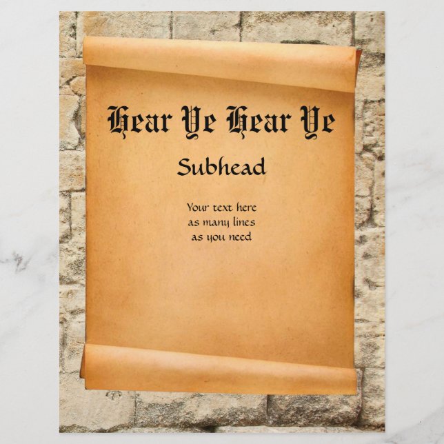 Rolar na proclamação medieval da parede de pedra (Frente)