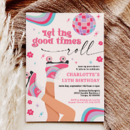 Roller Sking Aniversário Convite Retro Arco-Íris