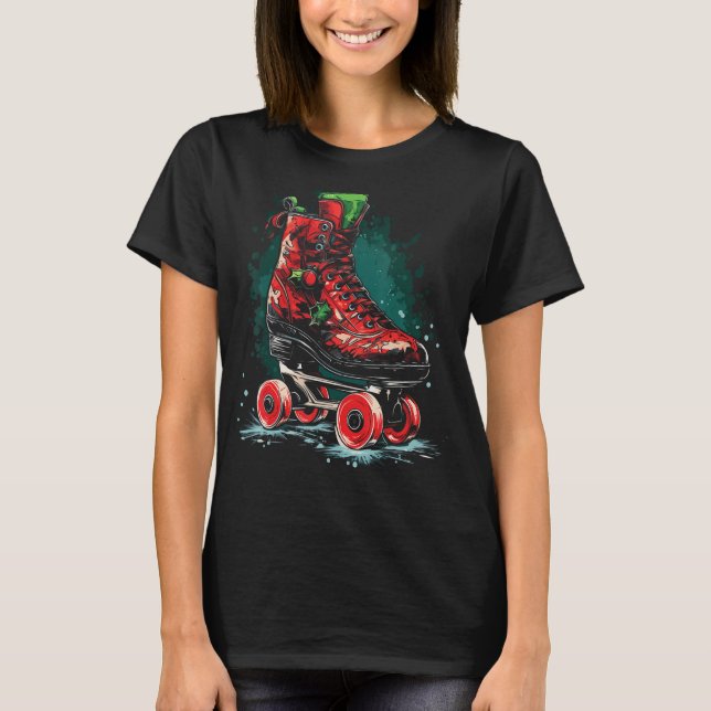 Roller Sking Camisetas Gráficas de Natal para Mulh (Frente)