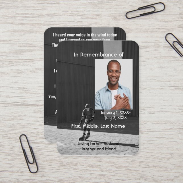 Rollerblade Skating Athlete de Cartão de Bolso Mem (Frente/Verso In Situ)