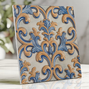 Rolo Barroco Damasco Azul Dourado Estilo Italiano