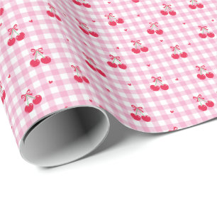 Rolo de Papel de Embrulho Estampado Xadrez Cereja
