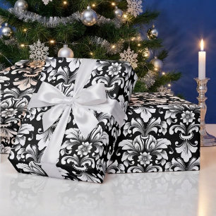Rolo de papel de embrulho preto e branco elegante
