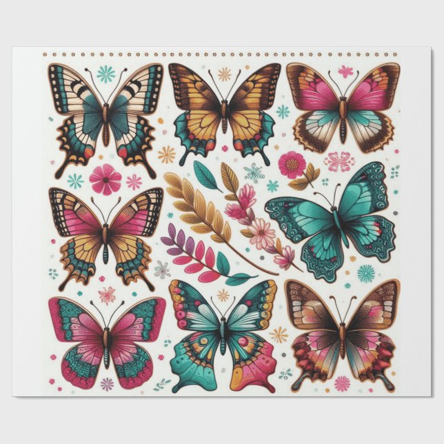 rolo de papel de presente com estampa borboletas (Aberto)