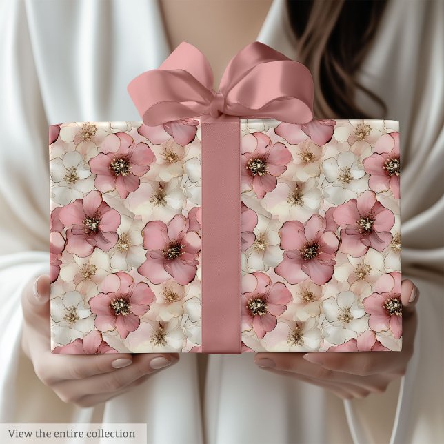Rolo de papel de presente de aquarela rosa pálido  (Chic pale pink and gold watercolor gift wrap roll)