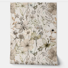 Rolos de papel de parede bege paraíso das flores