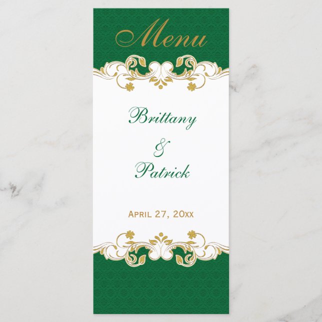 Rolos Verde Branco Dourado, Cartão de Menu Trevos (Frente)