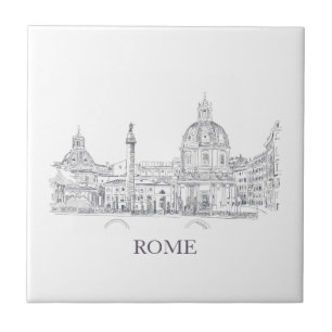 Roma Itália Domes and Obelisk Caneta and Ink Sketc