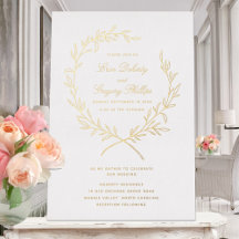 Roman Olive Leaf Wreath Gold Foil Convite