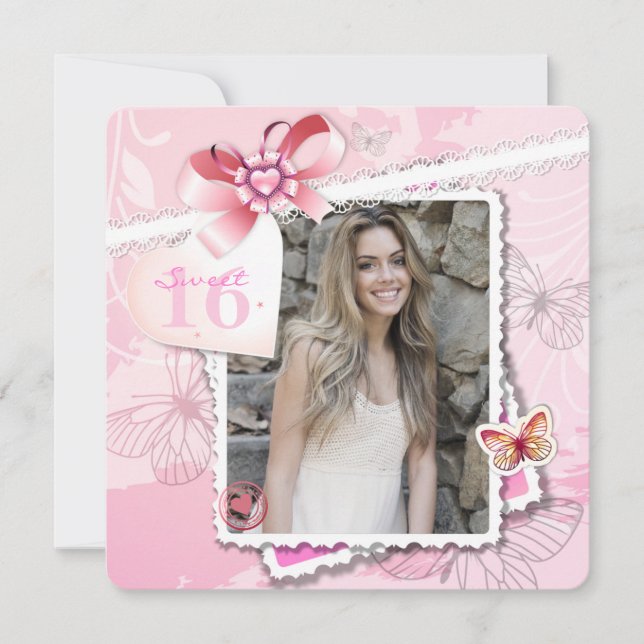 Romance e Borboletas Foto Convite (Frente)