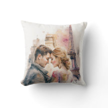 Romance em Aquarela em Paris Almofada de Casal