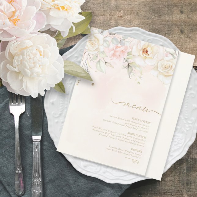 Romance French Wedding Menu Floral Blush ID870 (Criador carregado)