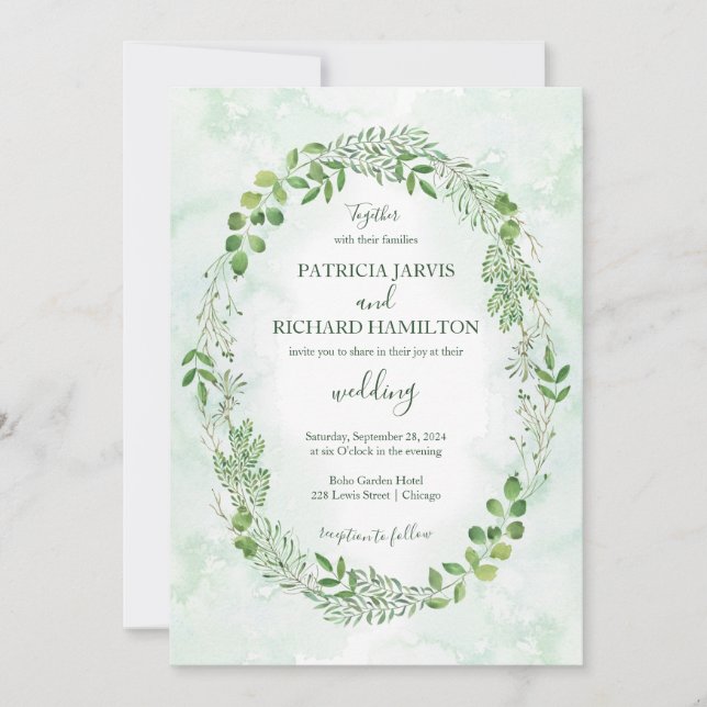 Romance Greenery Convites para Casamento (Frente)