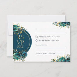 Romance RSVP flores turquesa com acentos dourados