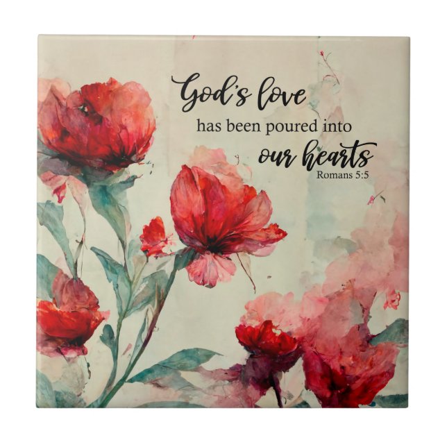Romanos 5:5 Bíblia de amor de Deus Verso Flores Ro (Frente)