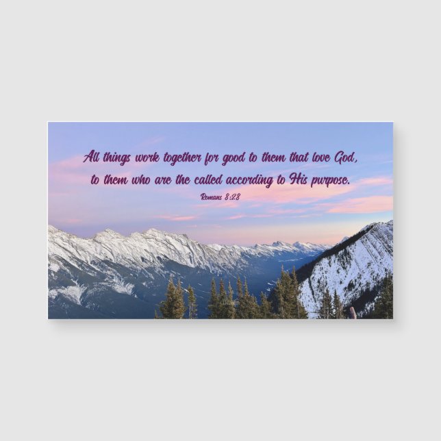 Romans 8:28 Mountain Sunset Photography Magnet (Frente)