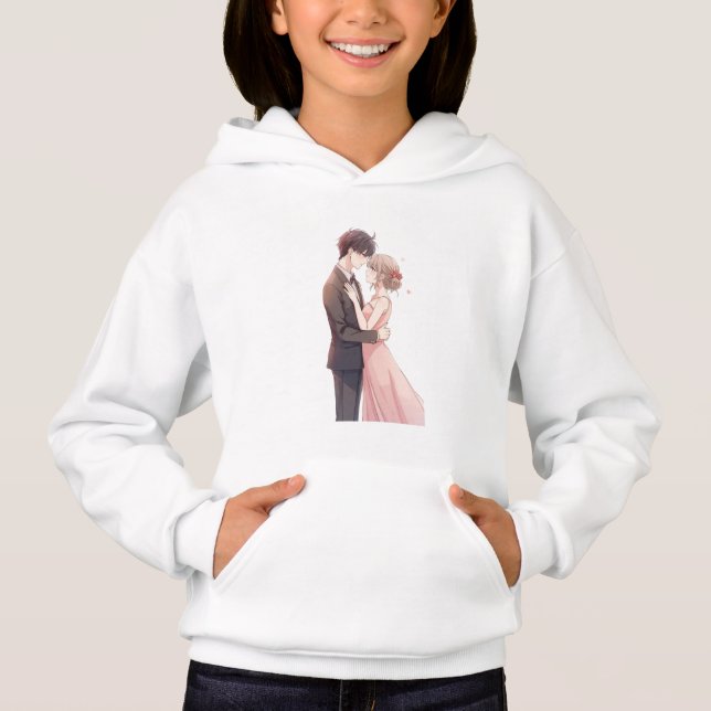 Romantic Anime Couple Embrace T-Shirt (Frente)