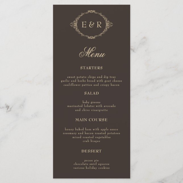 Romantic Baroque Ornate Frame Wedding Menu Card (Frente)