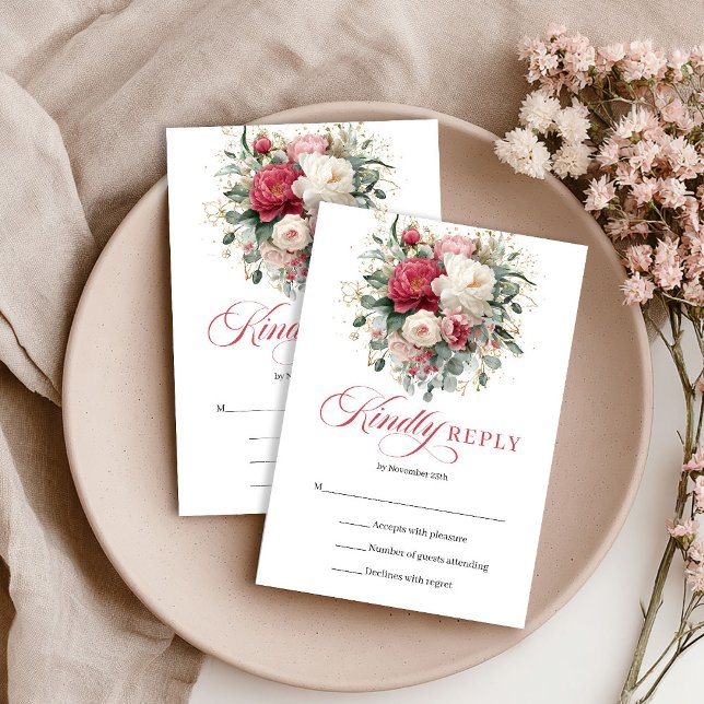 Romantic Boho Floral Red Blush RSVP Enclosure (Romantic Boho Floral Red Blush RSVP Enclosure)