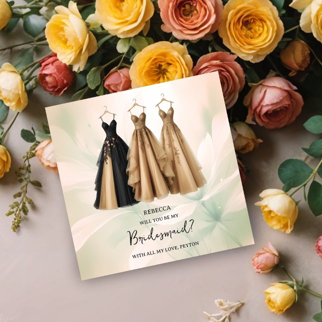 Romantic Chic Three Bridesmaid Dresses Proposal (Romantic Chic Three Elegant Natural Bridesmaid Dresses Proposal Cards.)