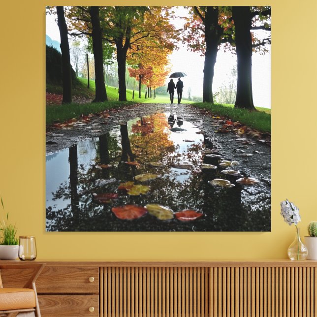 Romantic Couple Rain Stretched Canvas Wall Art (Insitu(Sala de estar))