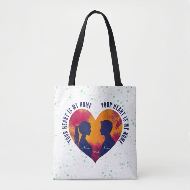 Romantic Couple Silhouette Sunset Heart Tote Bag (Frente)
