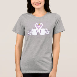 Romantic Double Swan Heart Love Gray T-Shirt