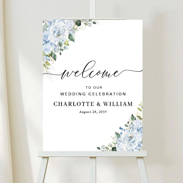 Romantic Light Blue Floral Wedding Ceremony Poster (Criador carregado)