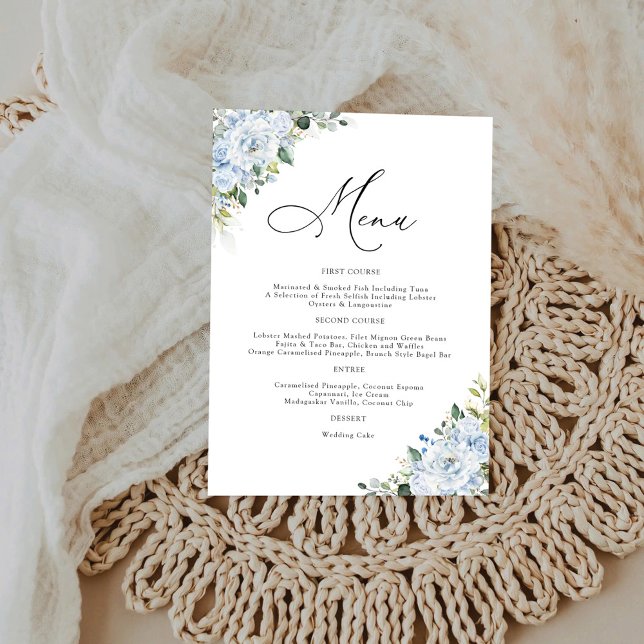 Romantic Light Blue Floral Wedding Menu (Criador carregado)