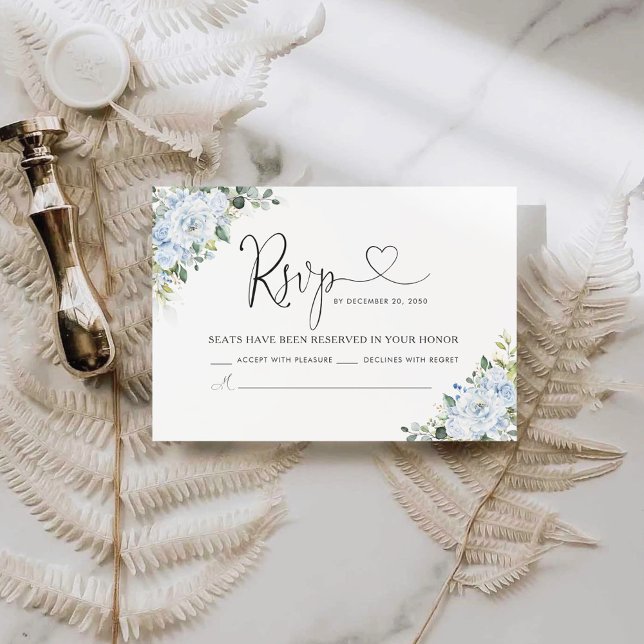 Romantic Light Blue Floral Wedding RSVP Card (Criador carregado)