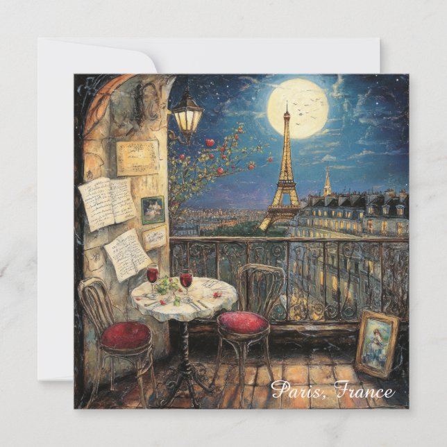 Romantic Paris France Eiffel Tower Illustration (Frente)