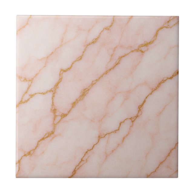 Romantic Pink & Gold Marble Effect Ceramic Tile (Frente)