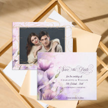 Romantic Purple Floral Wedding Photo Save the Date
