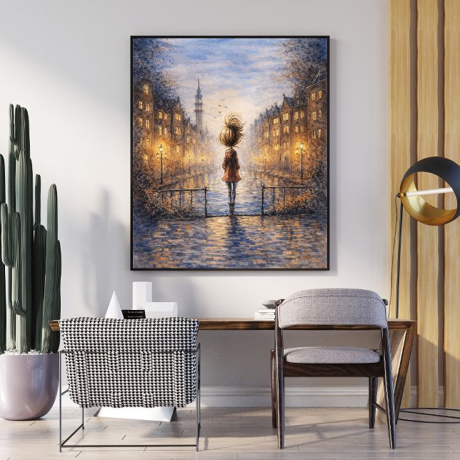 Romantic Rainy City Watercolor Poster (Criador carregado)