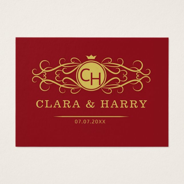 Romantic red gold elegant monogramme wedding  (Frente)