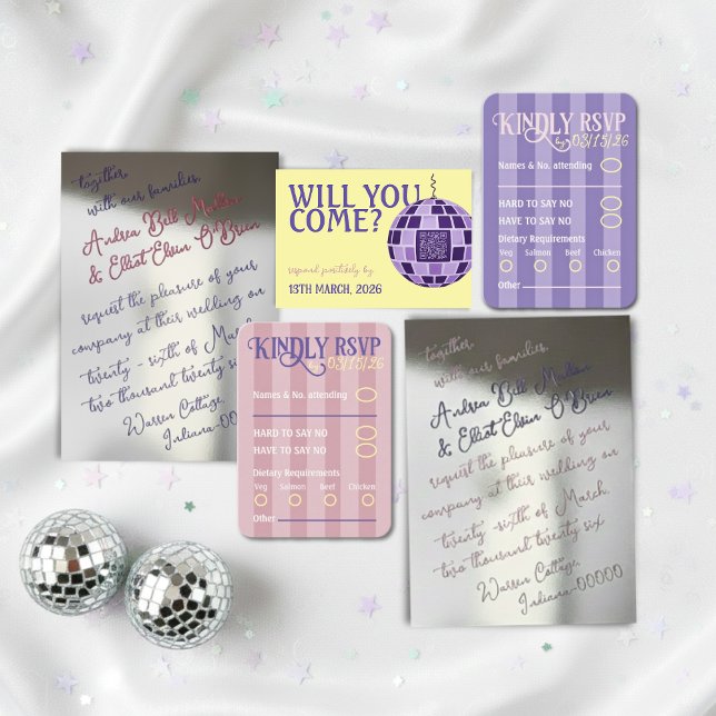 Romantic Retro Disco Party QR Code RSVP Wedding (Criador carregado)