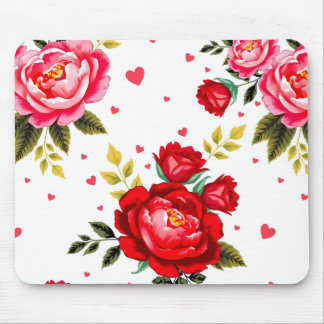 Romantic Roses and Hearts Mouse Pad