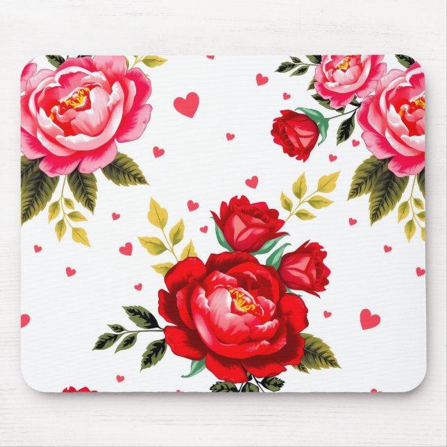 Romantic Roses and Hearts Mouse Pad (Frente)