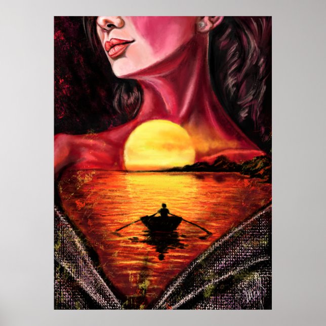 Romantic Sunset Girl Poster Print - Painting Art (Frente)
