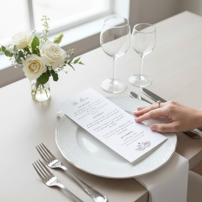 Romantic Swan Heart Calligraphy Menu Card Design (Criador carregado)