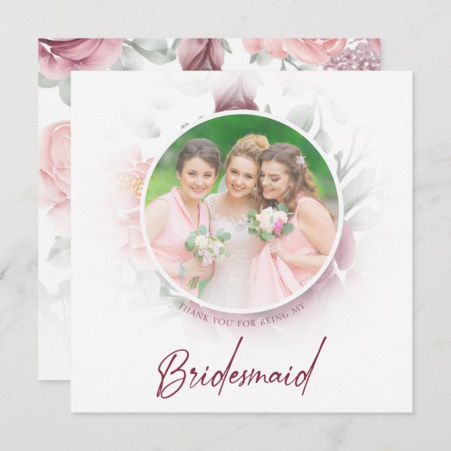 Romantic Thank You Bridesmaids Classic Floral Pink (Frente/Verso)