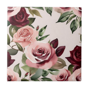 Romântica Blooms Rosas de Aquarela Borgonha